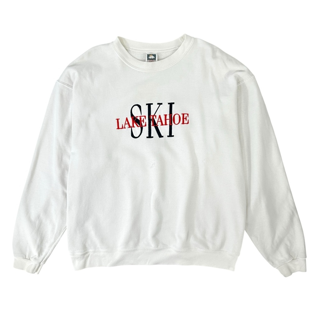 Vintage Made in USA Lake Tahoe Ski White Loose Fit Sweatshirt sz L